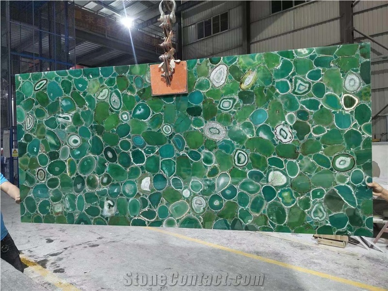 backlit agate gemstone wall slab green semiprecious tile